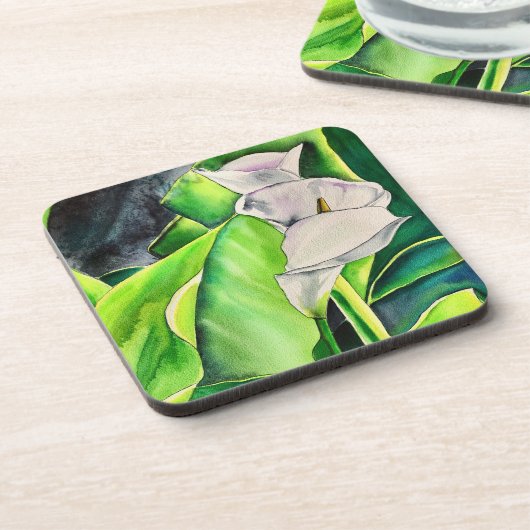 Dessous-de-verre Lis d'arum blanc aquarelle florale tropicale (Côté gauche)