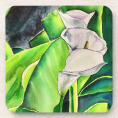 Dessous-de-verre Lis d'arum blanc aquarelle florale tropicale (Devant)