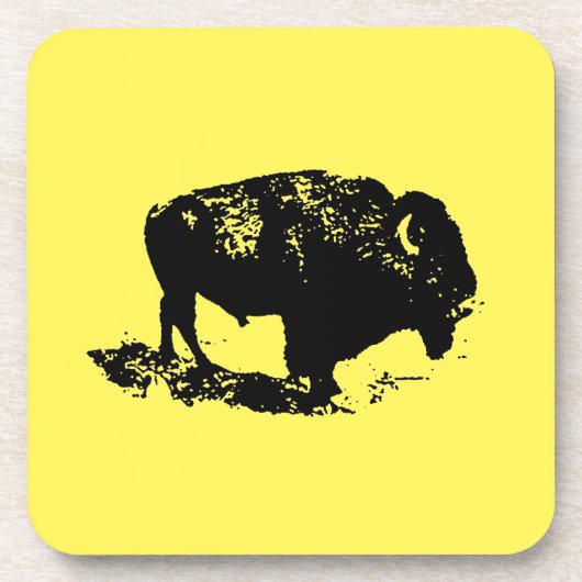 Dessous-de-verre Lithographie de bison de buffle Élégant noir jaune (Devant)