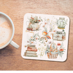 Dessous-de-verre Livres Champignon Floral Fantaisiste Art Cottageco