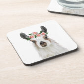 Dessous-de-verre Llama Fluffée Cute Avec Couronne Fleur Rose (Côté gauche)