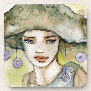 Dessous-de-verre llustration d'une belle, sensible fille