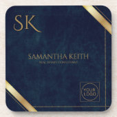 Dessous-de-verre Logo de l'entreprise Luxury Navy Leather 2025 Cust (Devant)