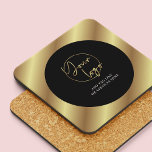 Dessous-de-verre Logo d'entreprise Black & Gold Cadeau d'entreprise<br><div class="desc">Créez des capuchons de boisson personnalisés avec ce Dessous de verre de logo d'entreprise Black & Gold. Avec un design moderne en noir et faux or avec votre logo au centre et le texte personnalisé. Parfait pour promouvoir votre entreprise et utiliser comme cadeau d'entreprise aux clients, pour des événements ou...</div>