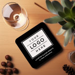 Dessous-de-verre Logo d'entreprise blanc sur mesure carré<br><div class="desc">Les dessous de verre personnalisés carrés sont dotés de votre logo professionnel. Ajoutez simplement le logo de votre entreprise à l'image de l'espace réservé noir et blanc. Les couleurs peuvent être modifiées.</div>