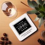 Dessous-de-verre Logo d'entreprise carré personnalisé noir marque<br><div class="desc">Les dessous de verre personnalisés carrés sont dotés de votre logo professionnel. Ajoutez simplement le logo de votre entreprise à l'image de l'espace réservé noir et blanc. Les couleurs peuvent être modifiées.</div>