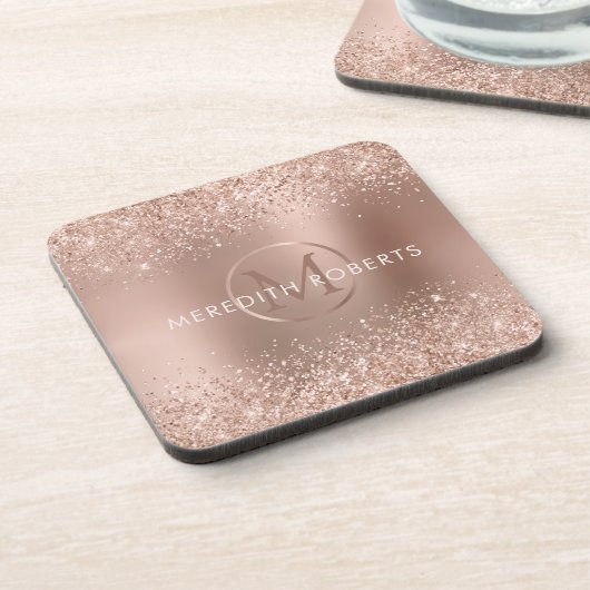 Dessous-de-verre Logo rose Gold Parties scintillant Monogram (Côté gauche)