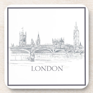 Dessous-de-verre London Bridge Big Ben et Iconic Skyline Sketch Be