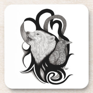 Dessous-de-verre Loup blanc avec art tribal coréen