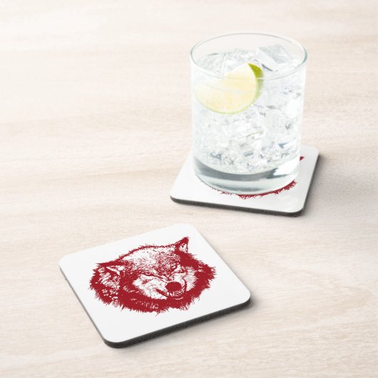 Dessous-de-verre Loup en colère en rouge (Côté Droit)