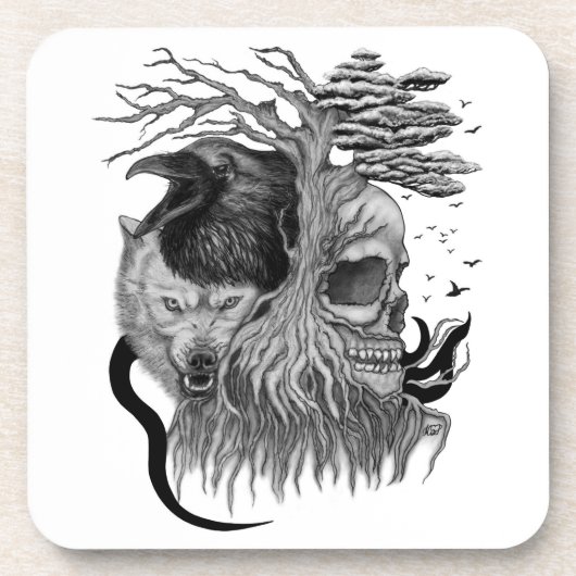 Dessous-de-verre Loup et corbeau avec crâne (Devant)