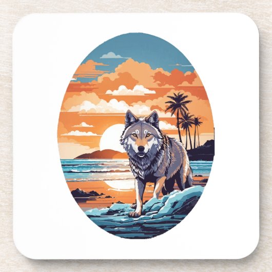 Dessous-de-verre Loup sur la plage (Devant)