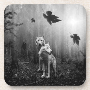 Dessous-de-verre Loups merveilleux Noir et Blanc Leaf nous seul