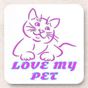 DESSOUS-DE-VERRE LOVE MY CUTE PINK PET CAT