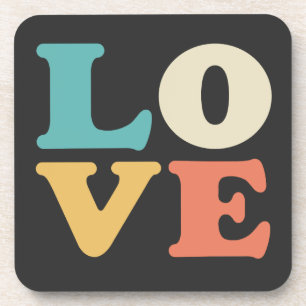 Dessous-de-verre Love Typographie Carré de couleur rétro