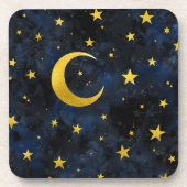 Dessous-de-verre Lune d'or et étoiles sur marbre bleu foncé (Devant)