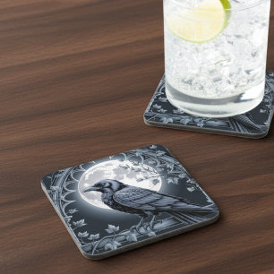 Dessous-de-verre Lune gothique corbeau