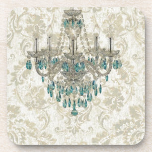 Dessous-de-verre lustre français de bleu de pays de damassé beige