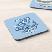 Dessous-de-verre Lymphad (navire héraldique) - Style bleu indigo (Côté gauche)