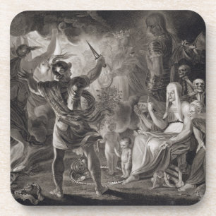 Dessous-de-verre Macbeth, les trois sorcières et Hecate dans l'act