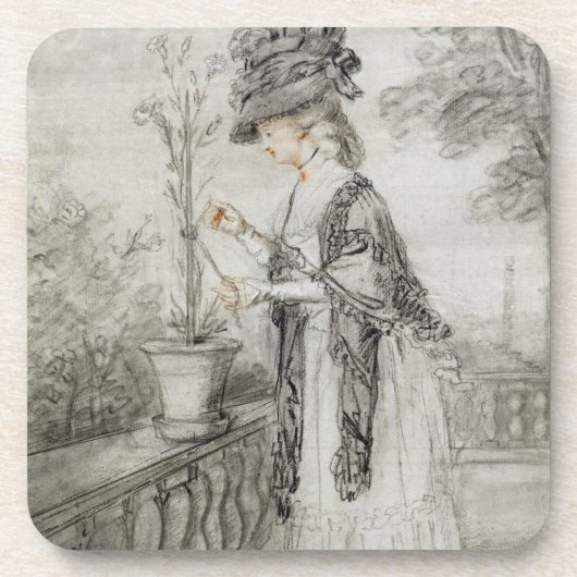 Dessous-de-verre Madame sur une terrasse tendant une usine (Devant)