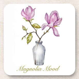 Dessous-de-verre Magnolia Rose Aquarelle Botanique
