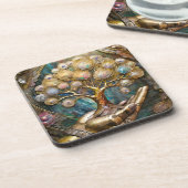 Dessous-de-verre Main Robot D'Or Tenant Arbre De Vie D'Or (Côté gauche)