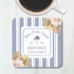Dessous-de-verre Maison de plage bleu rayé Coastal Boho ferme