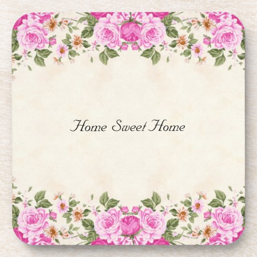Dessous-de-verre Maison Douce Maison & Belles Fleurs Roses (Devant)