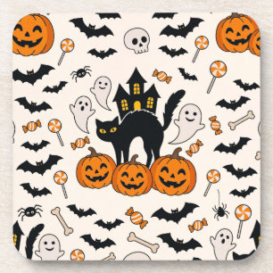 Dessous-de-verre Maison hantée de chat noir et de citrouille pour H