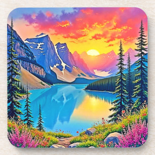 Dessous-de-verre Majesté du lac de montagne au coucher du soleil