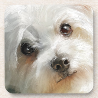 Dessous-de-verre Maltese dog watercolor portrait