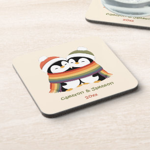 Dessous-de-verre Manchons personnalisés de Noël Fierté Pingouins Co