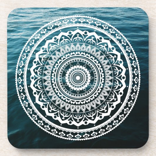 Dessous-de-verre Mandala Blanc Laissez la mer vous libérer (Devant)