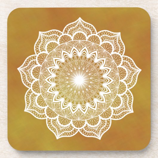 Dessous-de-verre Mandala blanc sur fond doré (Devant)