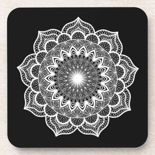 Dessous-de-verre Mandala blanc sur fond noir (Devant)