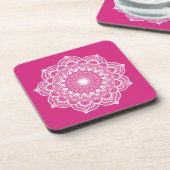 Dessous-de-verre Mandala blanc sur fond rose (Côté gauche)