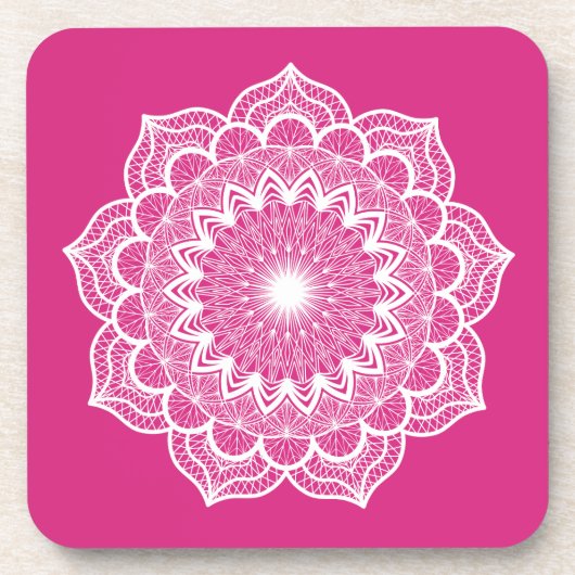 Dessous-de-verre Mandala blanc sur fond rose (Devant)