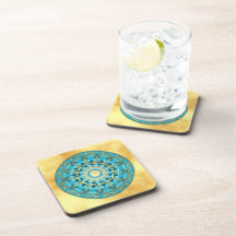 Mandala bleu or sur fond or doux