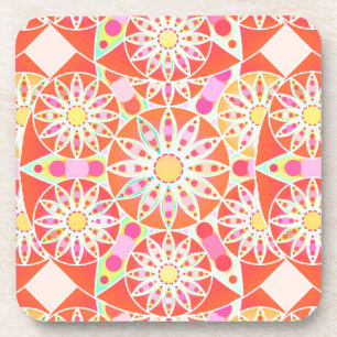 Dessous-de-verre Mandala motif, corail rouge, rose, or