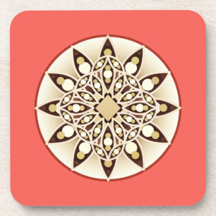 Dessous-de-verre Mandala motif en rose corail, chocolat et bronzage