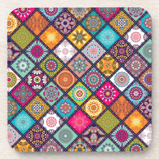 Dessous-de-verre Mandala motif marocain coloré (Devant)