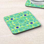 Dessous-de-verre Mandala motif, turquoise, bleu, vert citron (Côté gauche)