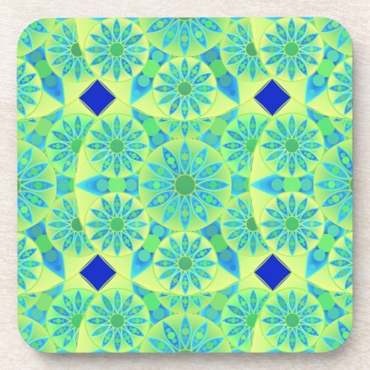Dessous-de-verre Mandala motif, turquoise, bleu, vert citron (Devant)