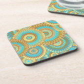 Dessous-de-verre Mandala superposé bleu marron or (Côté gauche)