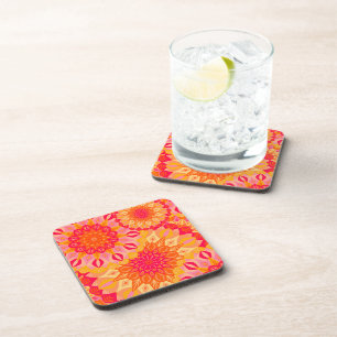 Dessous-de-verre Mandala superposé orange rose jaune