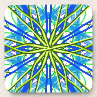 Dessous-de-verre Mandala sur le blanc avec jaune et le bleu