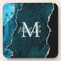 Marbre Agate Bleu Turquoise et Argent