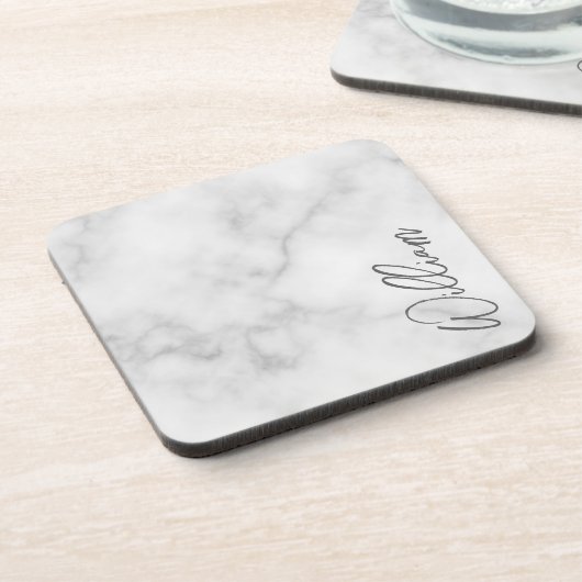 Dessous-de-verre Marbre blanc Modern Script Nom personnalisé (Côté gauche)