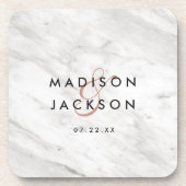 Dessous-de-verre Marbre blanc & Rose Gold Moderne Mariage Monogramm (Devant)